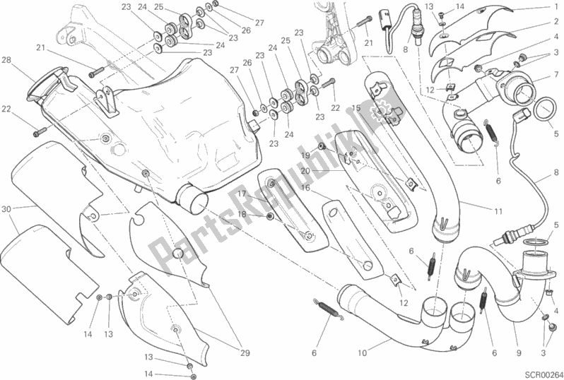 Todas as partes de Sistema De Exaustão do Ducati Monster 659 Australia 2019